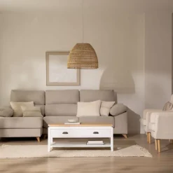 Banak Avelin Table basse relevable en bois blanc et naturel