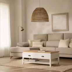 Banak Avelin Table basse relevable en bois blanc et naturel