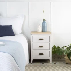 Banak Avelin Table de nuit blanche et naturelle