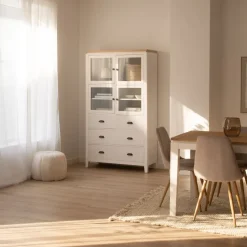 Banak Avelin Vitrine en bois blanc et naturel