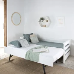 Enfant Banak Bemy Lit nid pour matelas de 90x190 laqué en blanc