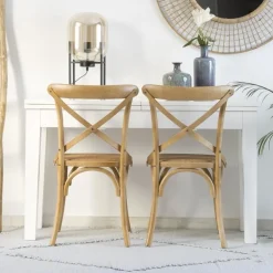 Banak Bihar Chaise en bois massif d'orme couleur naturelle