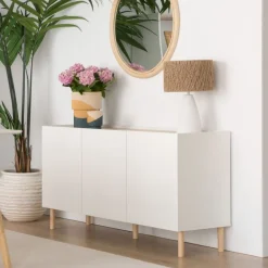 Banak Canes Buffet bas blanc mat et naturel duna