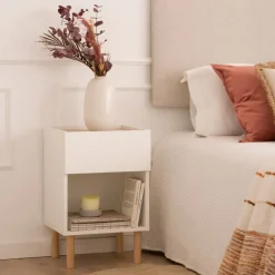 Banak Canes Table de chevet blanc mat et naturel duna