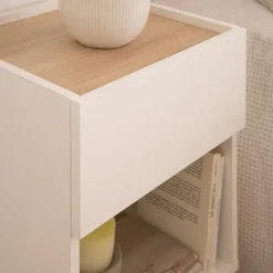 Banak Canes Table de chevet blanc mat et naturel duna