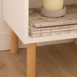 Banak Canes Table de chevet blanc mat et naturel duna