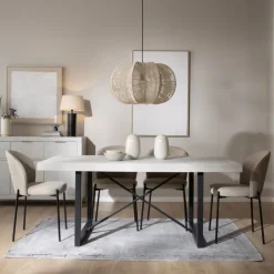 Banak Cuzco Table &agrave; manger rectangulaire en bois massif blanc wild et métal noir