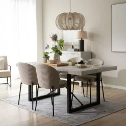 Banak Cuzco Table &agrave; manger rectangulaire en bois massif blanc wild et métal noir