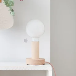 Enfant Banak Denis Lampe table naturel-c&acirc;ble rose