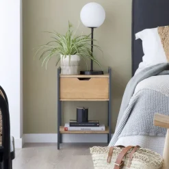 Banak Eifel Table de nuit en bois de manguier et métal