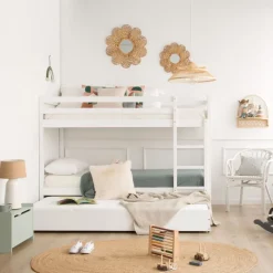 Enfant Banak Kivu Lit avec lit gigogne laqué blanc pour matelas 90x190