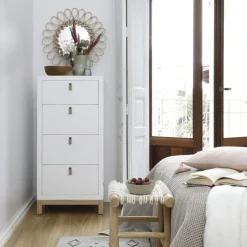 Enfant Banak Milos Commode en bois blanc et naturel