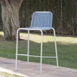 Banak Mink Tabouret de jardin en corde tourmaline et aluminium blanc