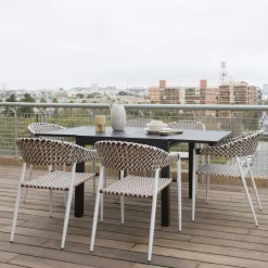 Banak Narvik Chaise de jardin en rotin synthétique multicolore et aluminium blanc