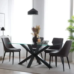 Banak Nurma Mesa de comedor de metal gris antracita y cristal de 160x90