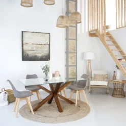 Banak Nurma Table &agrave; manger en bois massif de couleur teck et verre de 160x95