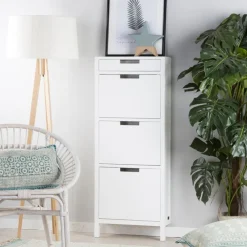 Banak Orus Chaussure étroit suspendu en bois laqué blanc