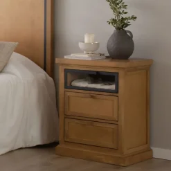 Banak Parma Table de chevet en bois massif de manguier et métal