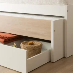 Enfant Banak Set Lit gigogne avec rangement teo avec 2 matelas chester et 2 sommiers sumer