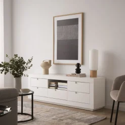 Banak Sisal Meuble tv en bois laqué blanc 160 cm