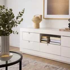 Banak Sisal Meuble tv en bois laqué blanc 160 cm