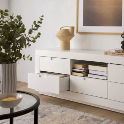 Banak Sisal Meuble tv en bois laqué blanc 160 cm