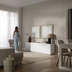 Banak Sisal Meuble tv en bois laqué blanc 200 cm