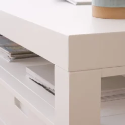 Banak Sisal Table basse en bois laqué blanc