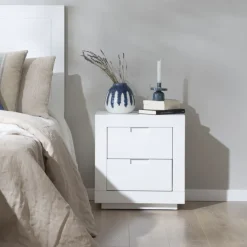 Banak Sisal Table de chevet laqué en blanc