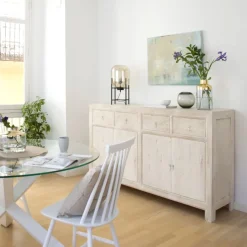 Banak Soho Buffet en bois massif en blanc décapé