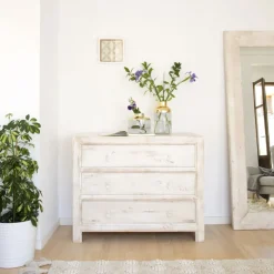 Banak Soho Commode en bois massif de couleur blanc décapé