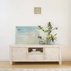 Banak Soho Meuble tv en bois massif en blanc decay