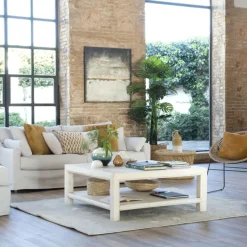 Banak Soho Table basse en bois massif carrée en blanc décapé