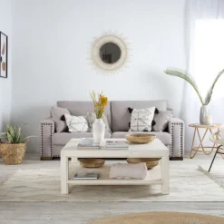 Banak Soho Table basse en bois massif carrée en blanc décapé