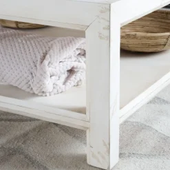 Banak Soho Table basse en bois massif carrée en blanc décapé