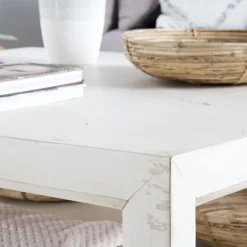 Banak Soho Table basse en bois massif carrée en blanc décapé