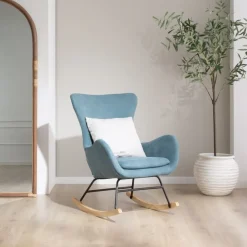 Banak Vinci Fauteuil &agrave; bascule vert avec pieds en bois