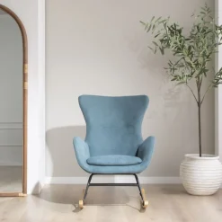 Banak Vinci Fauteuil &agrave; bascule vert avec pieds en bois