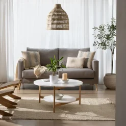 Banak Vitele Table basse 90x90 laquée blanche et naturelle