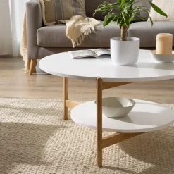 Banak Vitele Table basse 90x90 laquée blanche et naturelle