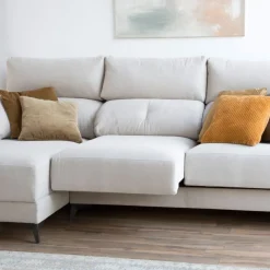 Banak Zent Canapé d'angle réversible 4 places beige avec rangement