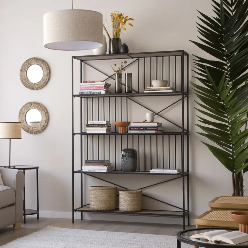 Banak Zion étagère en bois et métal noir